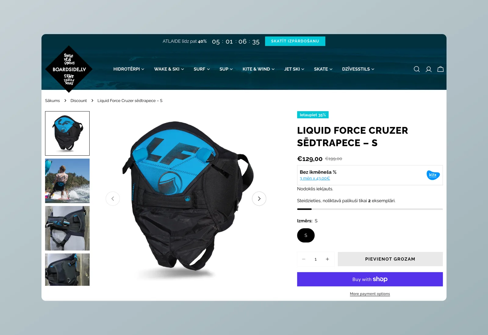 A product page on boardside.lv