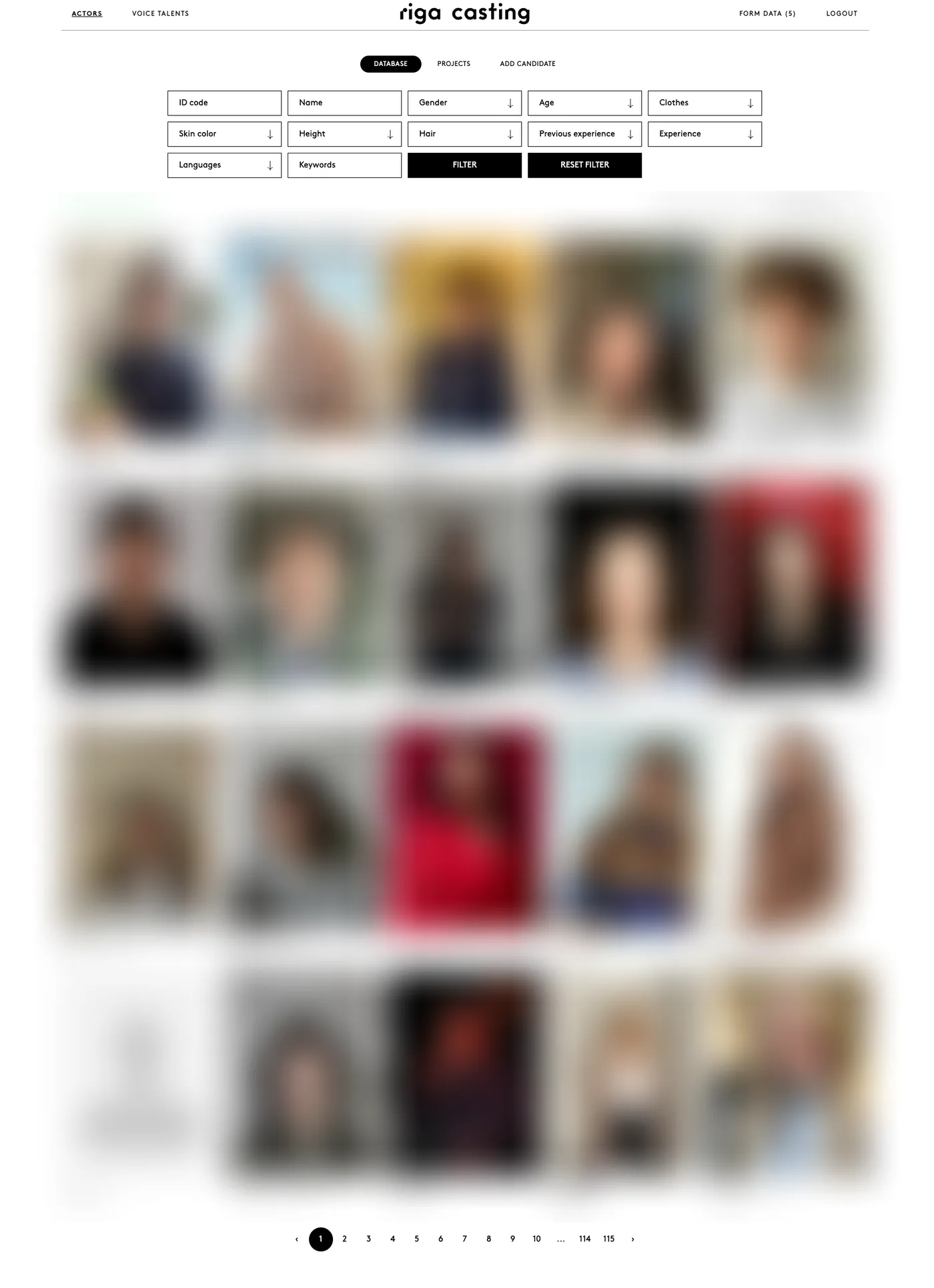 The actor database - filter across a dozen fields, then select candidates straight into a project
