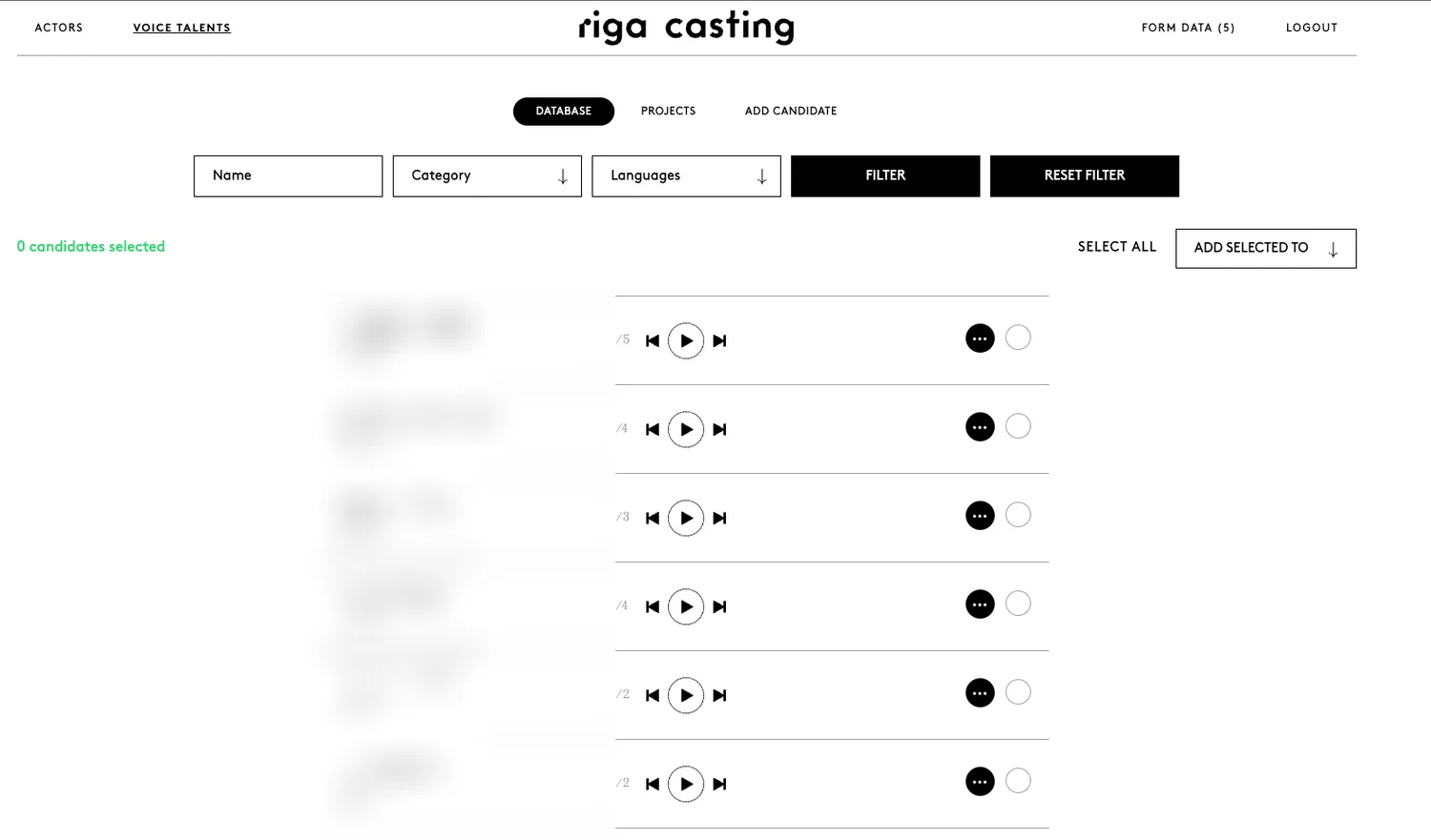 Voice talent - multiple audio samples per person, played inline