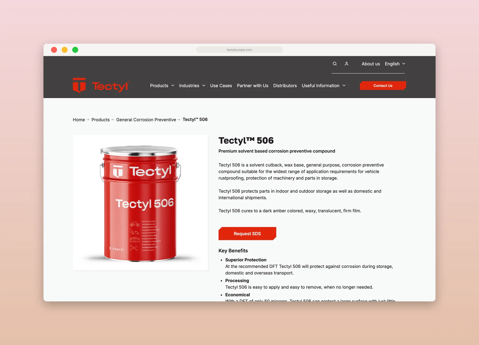 A product page on tectyleurope.com - every spec, benefit and download driven from Akeneo PIM data