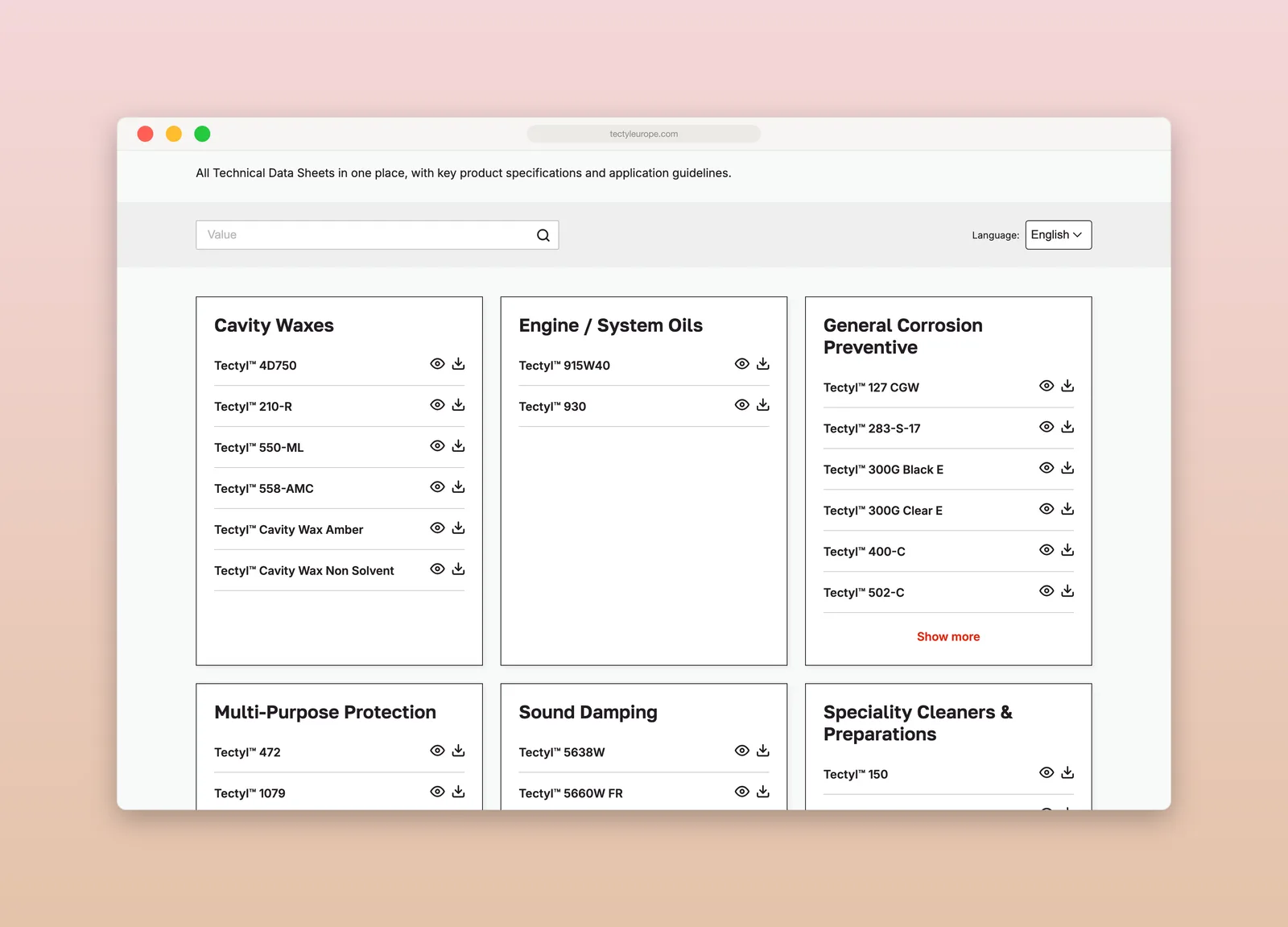 The TDS library on tectyleurope.com - every datasheet generated from PIM data